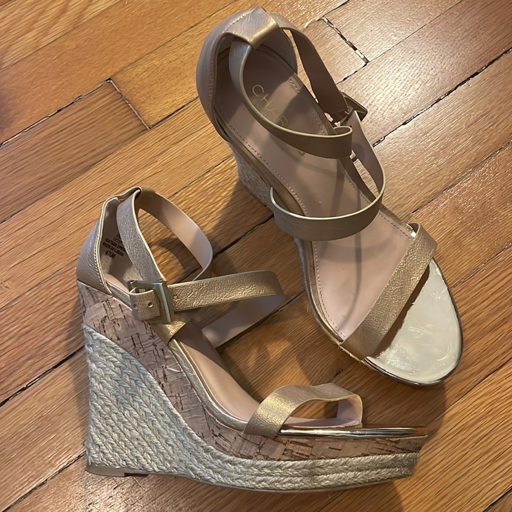 Charles by Charles David Gold Wedge Espadrilles 6.5
